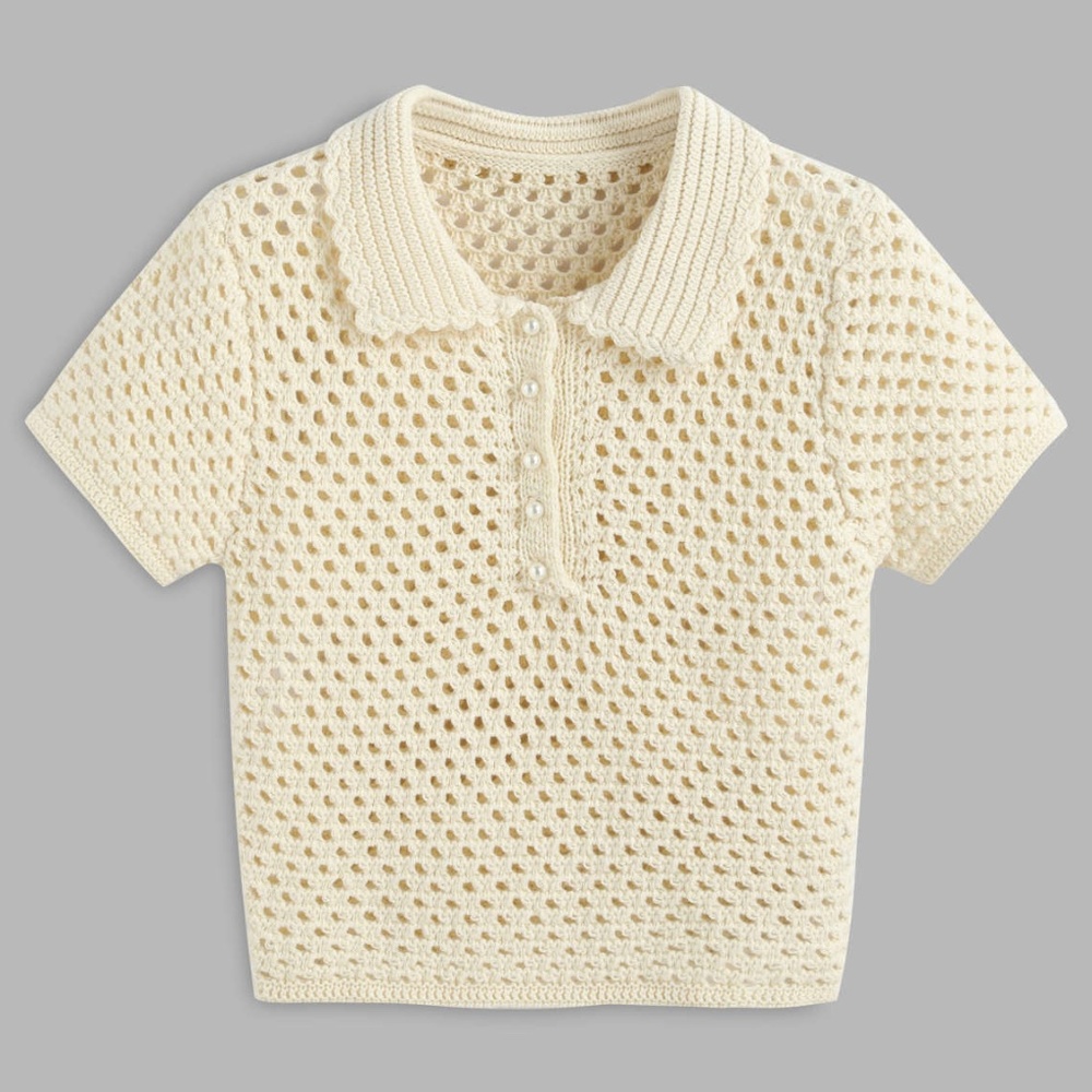 Cider Ivory Knitted short sleeve top with button details Size XXS